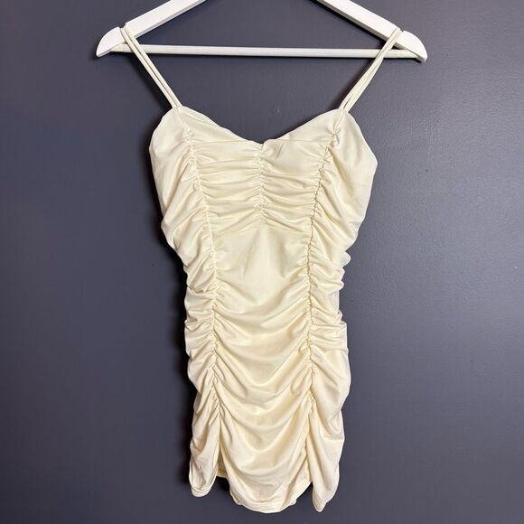 LANDS' END Ivory Ruched One Piece Swimsuit Mini Dress Bathing Suit Size 6 NEW - Picture 1 of 8